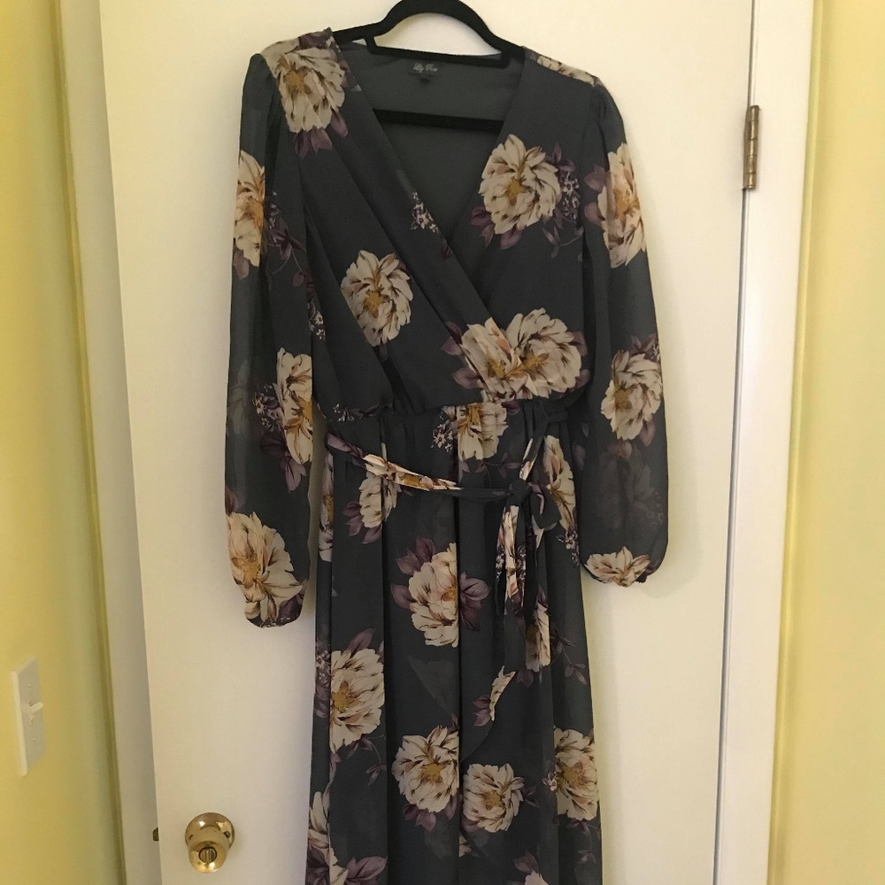 Floral Hi-Lo Long Sleeve Dress
